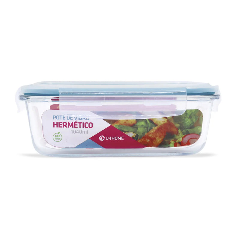 COMBO -> Pote de Vidro Hermético Retangular Combinado - 1 pote 370ml + 1 pote 640ml + 1 pote 1040ml + 1 pote 1520ml