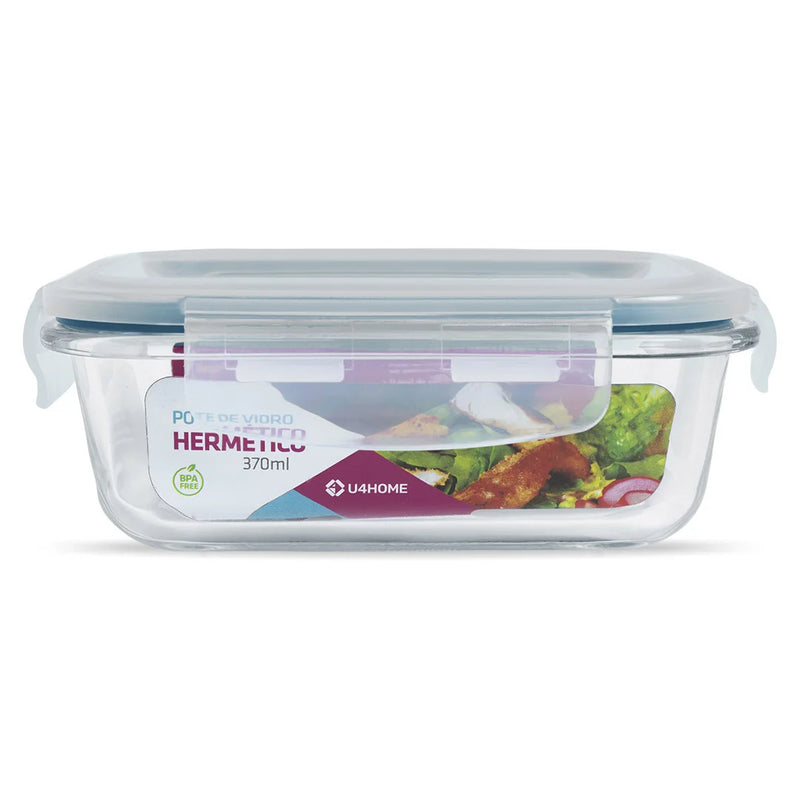 COMBO -> Pote de Vidro Hermético Retangular Combinado - 1 pote 370ml + 1 pote 640ml + 1 pote 1040ml + 1 pote 1520ml