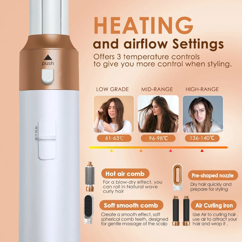 Secador de cabelo 5 em 1 - Pente quente, modelador profissional, modelador de cachos e alisador de cabelo Dyson Airwrap