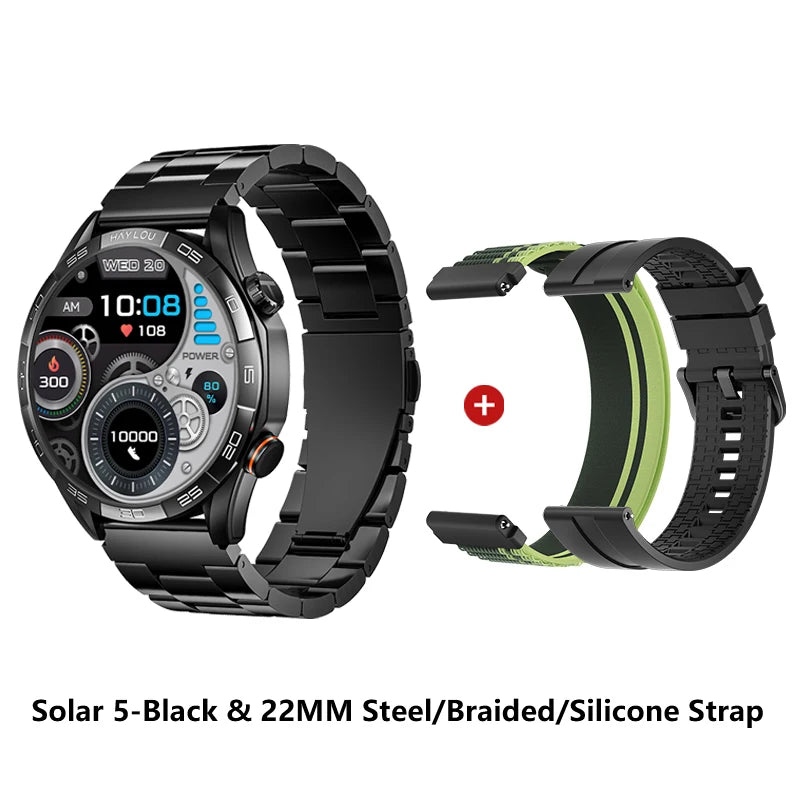 Relógio inteligente Haylou Solar 5 com chamada de voz, tela AMOLED de 1,58'', 60Hz, monitoramento de saúde 24 horas, esportivo, masculino