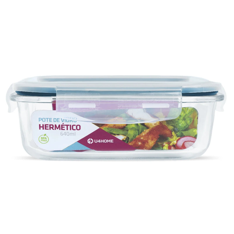 COMBO -> Pote de Vidro Hermético Retangular Combinado - 1 pote 370ml + 1 pote 640ml + 1 pote 1040ml + 1 pote 1520ml