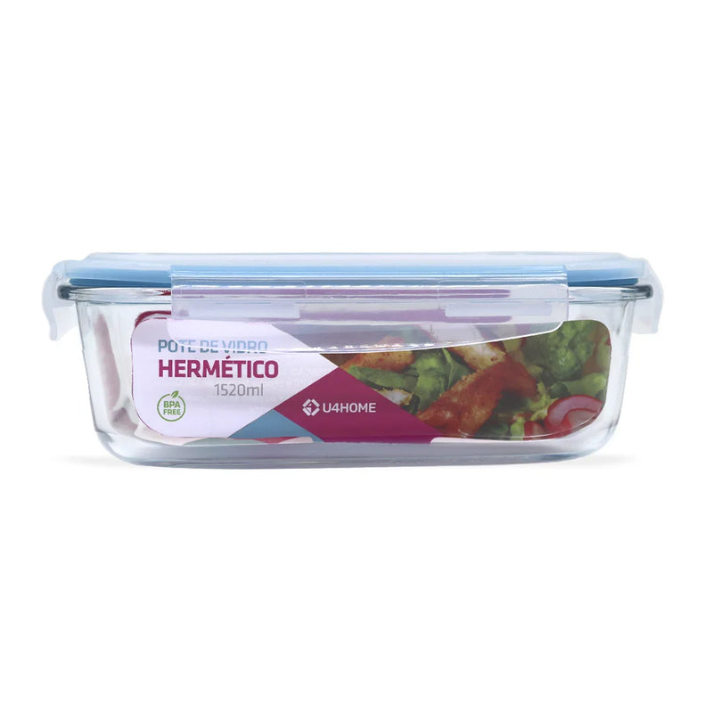 COMBO -> Pote de Vidro Hermético Retangular Combinado - 1 pote 370ml + 1 pote 640ml + 1 pote 1040ml + 1 pote 1520ml