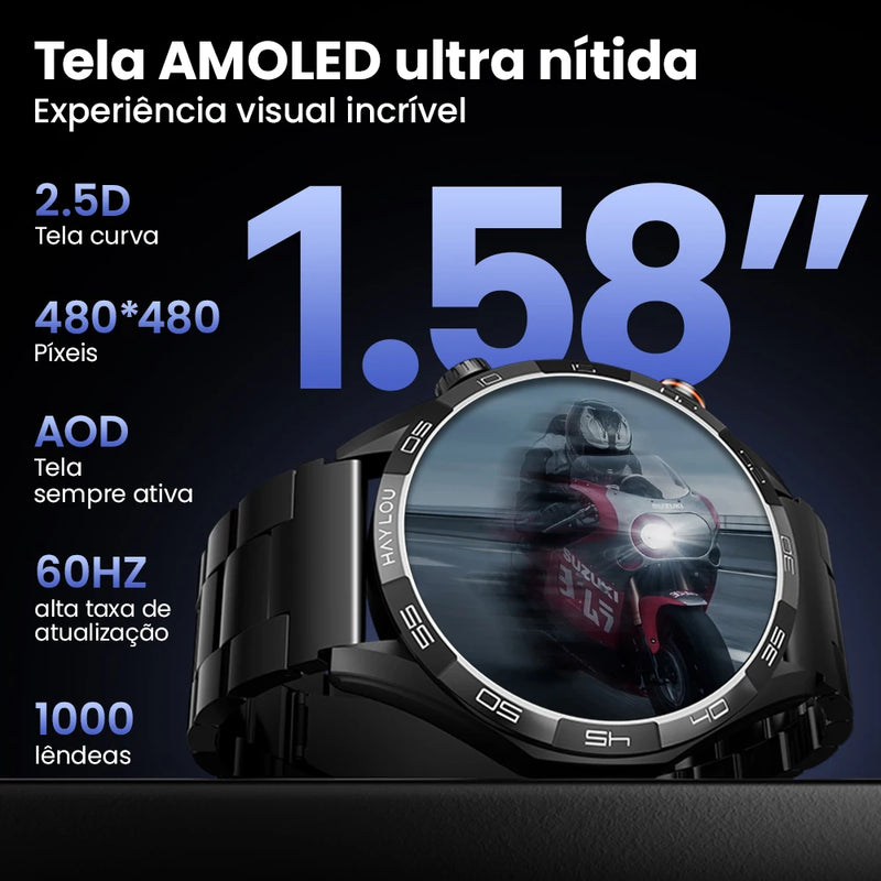 Relógio inteligente Haylou Solar 5 com chamada de voz, tela AMOLED de 1,58'', 60Hz, monitoramento de saúde 24 horas, esportivo, masculino